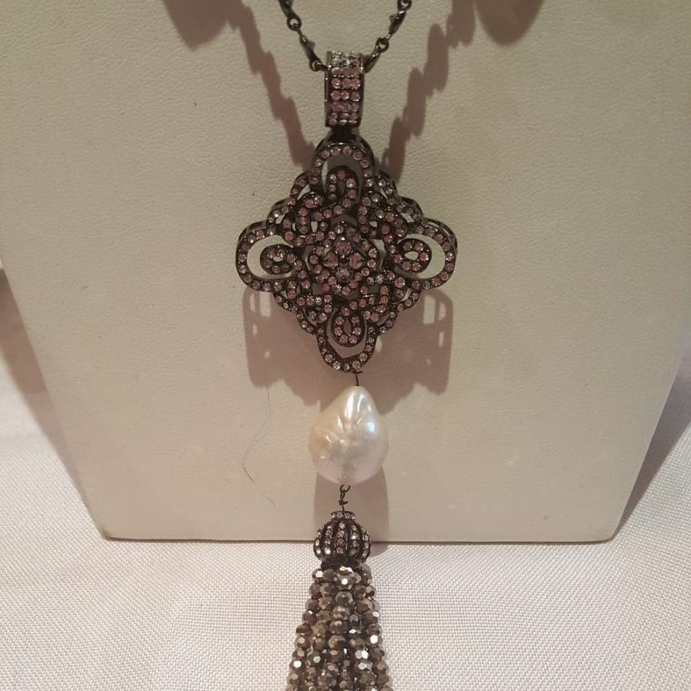 HSN Joan Boyce Fresh Water Pearl & Druzy Necklace